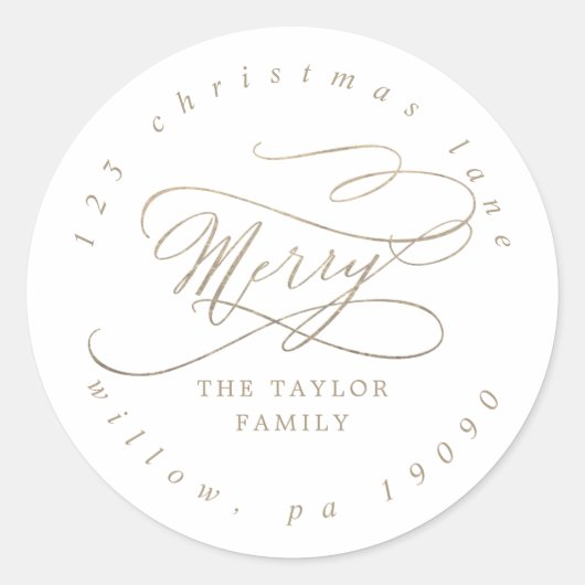 Romantic Gold Merry Circular Return Address Ronde Sticker (Voorkant)
