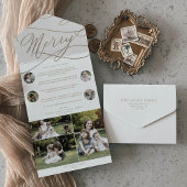 Romantic Gold Merry kerst Multi Photo Holiday All In One Uitnodiging