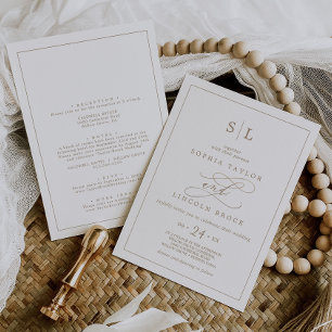 Romantic Gold Monogram dubbelzijdig huwelijk Kaart