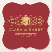 Romantic gold red elegant calligraphy wedding  kartonnen onderzetters (Voorkant)