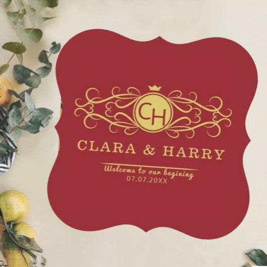 Romantic gold red elegant calligraphy wedding  kartonnen onderzetters