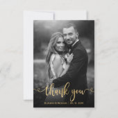 Romantic Gold Script 2 Black White Photo Wedding Bedankkaart (Voorkant)