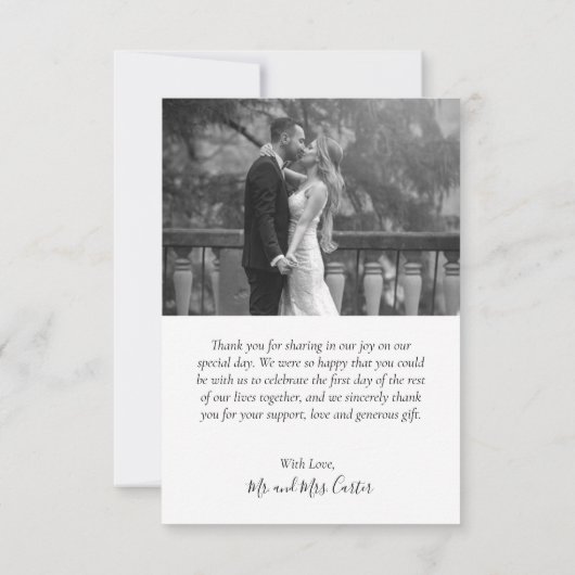 Romantic Gold Script 2 Black White Photo Wedding Bedankkaart (Achterkant)