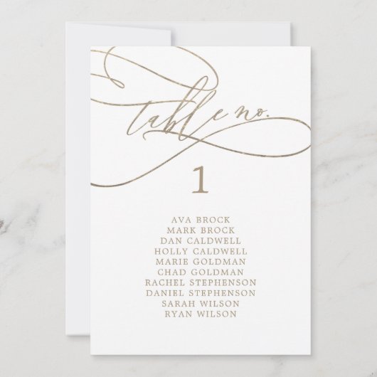 Romantic Gold Table Number Seating Chart Kaart (Achterkant)