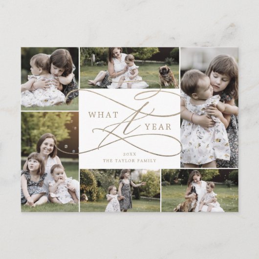 Romantic Gold What A Year 6 Photo Year in Review Feestdagenkaart (Voorkant)