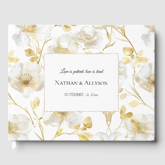 Romantic Gold White Floral Wedding Gastenboek (Voorkant)