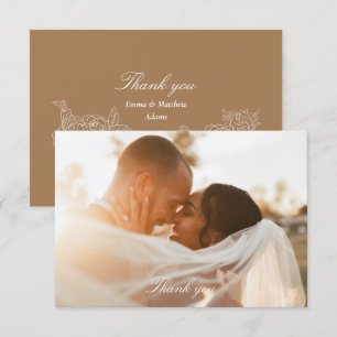 Romantic Golden Brown Photo Wedding Bedankkaart