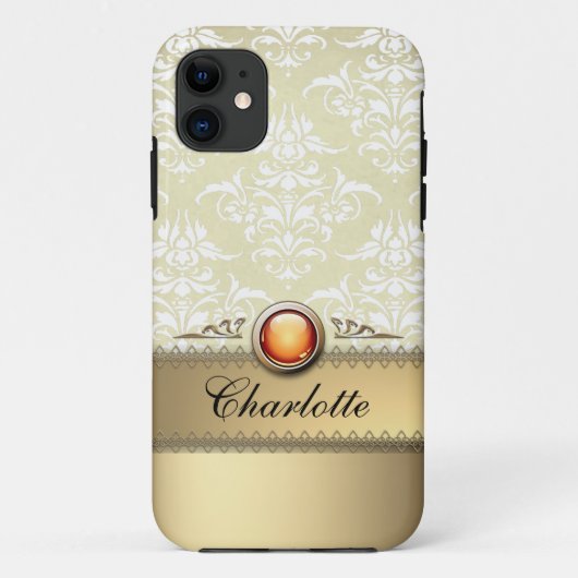 Romantic Golden Damask Patroon aanpasbaar Case-Mate iPhone Case (Achterkant)