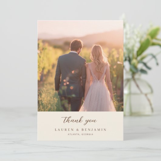 Romantic Golden Elegant Photo Bedankkaart (Staand voorkant)
