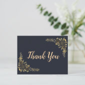 Romantic golden Floral Navy Blue card Briefkaart (Staand voorkant)