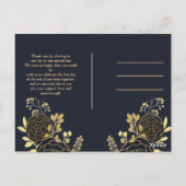 Romantic golden Floral Navy Blue card Briefkaart (Achterkant)