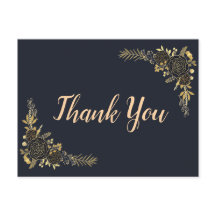 Romantic golden Floral Navy Blue card