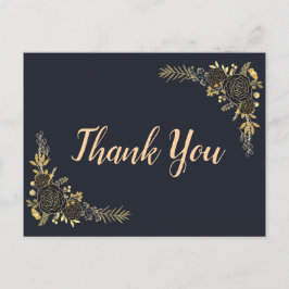 Romantic golden Floral Navy Blue card Briefkaart