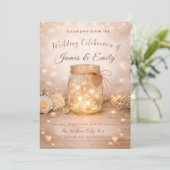 Romantic Golden Light Hearts Wedding Invite Kaart (Staand voorkant)