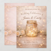 Romantic Golden Light Hearts Wedding Invite Kaart (Voorkant / Achterkant)