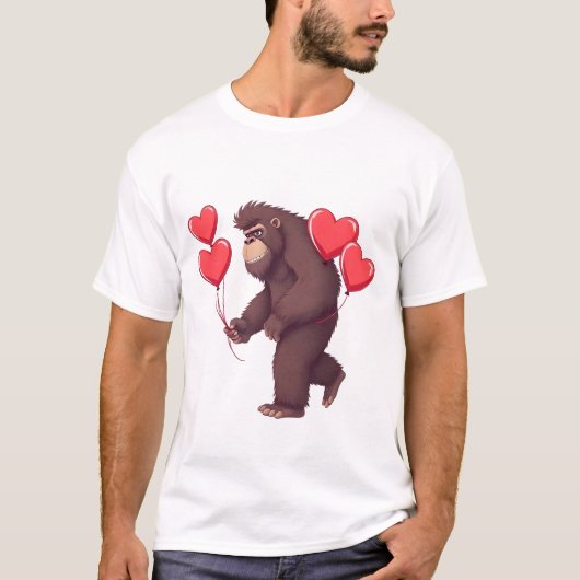 Romantic Gorilla with Heart Balloons T-shirt (Voorkant)