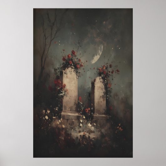 Romantic Gothic Graveyard Art, Moody Dark Academia Poster (Voorkant)