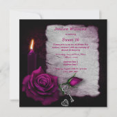 Romantic Gothic Roos, kaarsje, Key & Lock Sweet 16 Kaart (Voorkant)