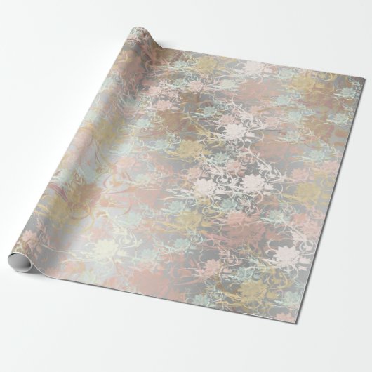 Romantic, goud, Blauwgroen, Waterverf, Chic, Flora Cadeaupapier (Uitgerold)