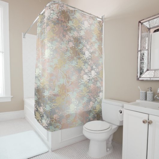 Romantic, goud, Blauwgroen, Waterverf, Chic, Flora Douchegordijn (In situ)