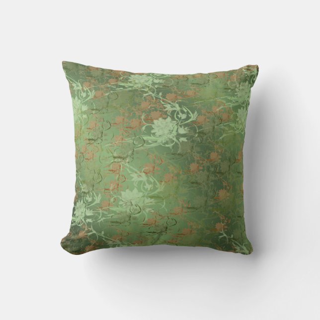 Romantic, goud, Blauwgroen, Waterverf, Chic, Flora Kussen (Voorkant)