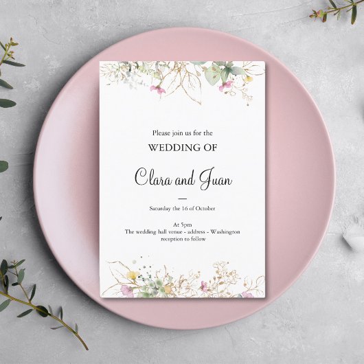 Romantic, goudflorale uitnodiging