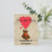 Romantic grappige teddybeer redt de datum aankondigingskaart (Staand voorkant)