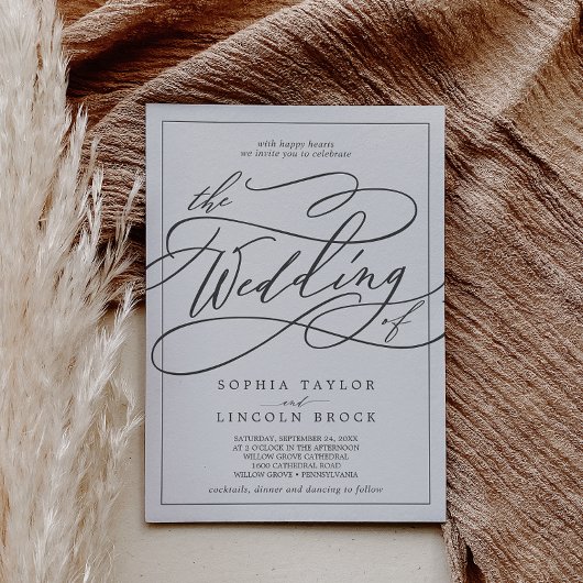 Romantic Gray Calligrafie | Lijst de bruiloft van Kaart