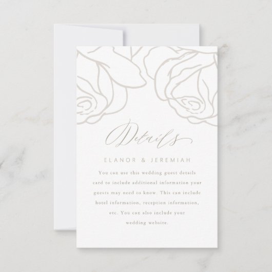 Romantic Gray Floral Wedding Guest Detail Kaart (Voorkant)