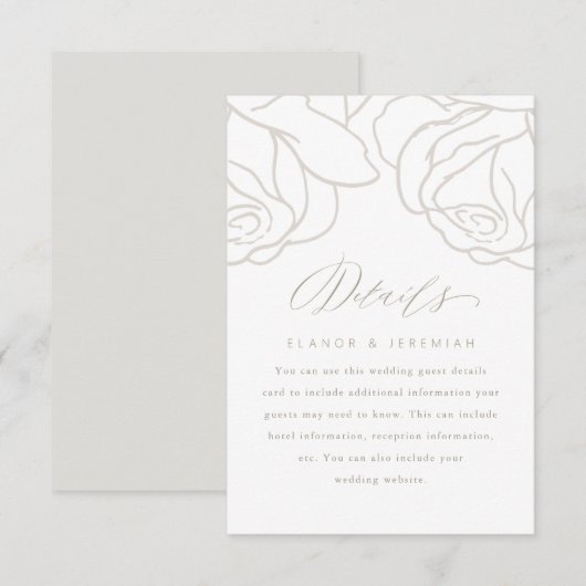 Romantic Gray Floral Wedding Guest Detail Kaart (Voorkant / Achterkant)