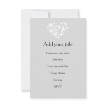 Romantic Gray met hart en vogels Uitnodiging