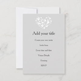 Romantic Gray met hart en vogels Uitnodiging