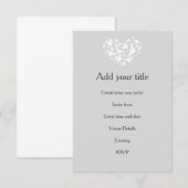 Romantic Gray met hart en vogels Uitnodiging (Voorkant / Achterkant)