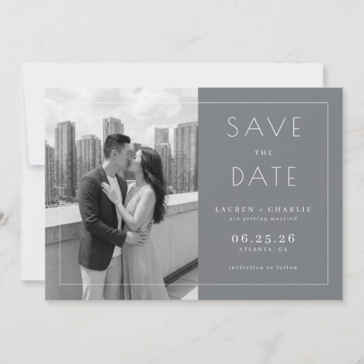 Romantic Gray Minimalist Photo Save The Date (Voorkant)