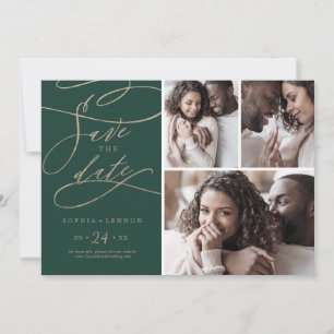 Romantic Green Calligraphy 3 Photo Collage Save The Date
