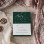 Romantic Green Calligraphy Menu Keuze RSVP-kaart<br><div class="desc">Deze romantische groene kalligrafiemenuskaart is perfect voor een eenvoudige bruiloft. Het moderne klassieke ontwerp is voorzien van fancy draden en grillen met prachtige elegante handgeschreven faux champagne Gold folie-typografie. Deze trouwreactiekaart vraagt gasten gemakkelijk welk eten ze willen bij je receptie. Opmerking: dit ontwerp is niet voorzien van echte gouden folie....</div>