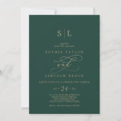 Romantic Green Calligraphy Monogram Wedding Kaart (Voorkant)