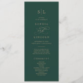 Romantic Green Calligraphy Monogram Wedding Programmakaart (Voorkant)