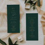 Romantic Green Calligraphy Monogram Wedding Programmakaart<br><div class="desc">Dit romantische groene kalligrafie monogram bruiloft programma is perfect voor een eenvoudige bruiloft. Het moderne klassieke ontwerp heeft fancy wervelingen en grillige bloei met prachtige elegante handgelinkte faux champagne gouden typografie. Inclusief de initialen van de koppels, de namen van het paar, de trouwdatum en locatie, bedankbericht, bestelling van service, huwelijksfeest...</div>