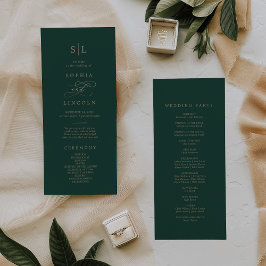 Romantic Green Calligraphy Monogram Wedding Programmakaart