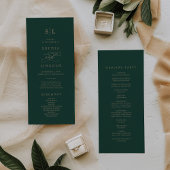 Romantic Green Calligraphy Monogram Wedding Programmakaart