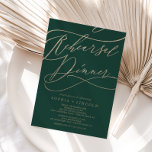 Romantic Green Calligraphy Rehearsal Dinner Kaart<br><div class="desc">Deze romantische groene kalligrafie-repetitie voor een diner is perfect voor een eenvoudige trouwrepetitie. Het moderne klassieke ontwerp is voorzien van fancy draden en grillen met prachtige elegante handgeschreven faux champagne Gold folie-typografie. Opmerking: dit ontwerp is niet voorzien van echte gouden folie. Het is een afbeelding van hoge kwaliteit die gemaakt...</div>