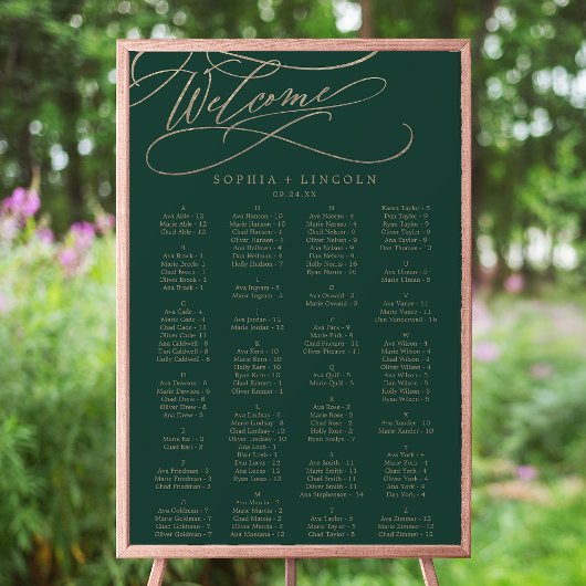 Romantic Green Calligraphy Seating Chart Poster