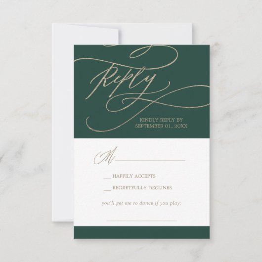 Romantic Green Calligraphy Song Request RSVP Card (Voorkant)