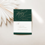 Romantic Green Calligraphy Song Request RSVP Card<br><div class="desc">Dit romantische groene kalligrafielenverzoek RSVP-kaart is perfect voor een eenvoudige bruiloft. Het moderne klassieke ontwerp is voorzien van fancy draden en grillen met prachtige elegante handgeschreven faux champagne Gold folie-typografie. Bouw je trouwgastenlijst en je dansvloerzang allemaal tegelijk! Deze trouwreactiekaart vraagt gasten gemakkelijk of ze je bruiloft kunnen bijwonen, en ook...</div>