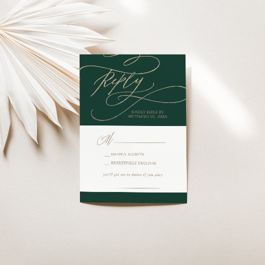 Romantic Green Calligraphy Song Request RSVP Card Kaartje