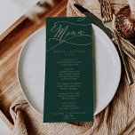 Romantic Green Calligraphy Wedding Dinner Menu<br><div class="desc">Deze romantische, groene kalligrafiemetenkaart is perfect voor een eenvoudige bruiloft. Het moderne klassieke ontwerp is voorzien van fancy draden en grillen met prachtige elegante handgeschreven faux champagne Gold folie-typografie. Dit menu kan voor een trouwreceptie, een repetitief diner, of om het even welke gebeurtenis worden gebruikt. Opmerking: dit ontwerp is niet...</div>