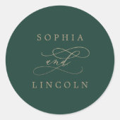 Romantic Green Calligraphy Wedding Envelope Seals Ronde Sticker (Voorkant)