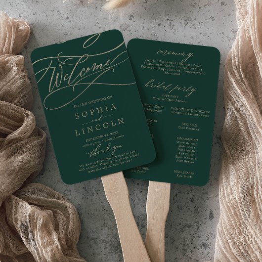 Romantic Green Calligraphy Wedding Programme Fan Handwaaier