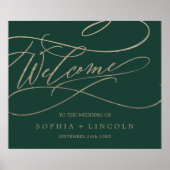 Romantic Green Calligraphy Welcome Wedding Poster (Voorkant)